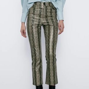 NWT Zara mini flare faux leather snake skin pants